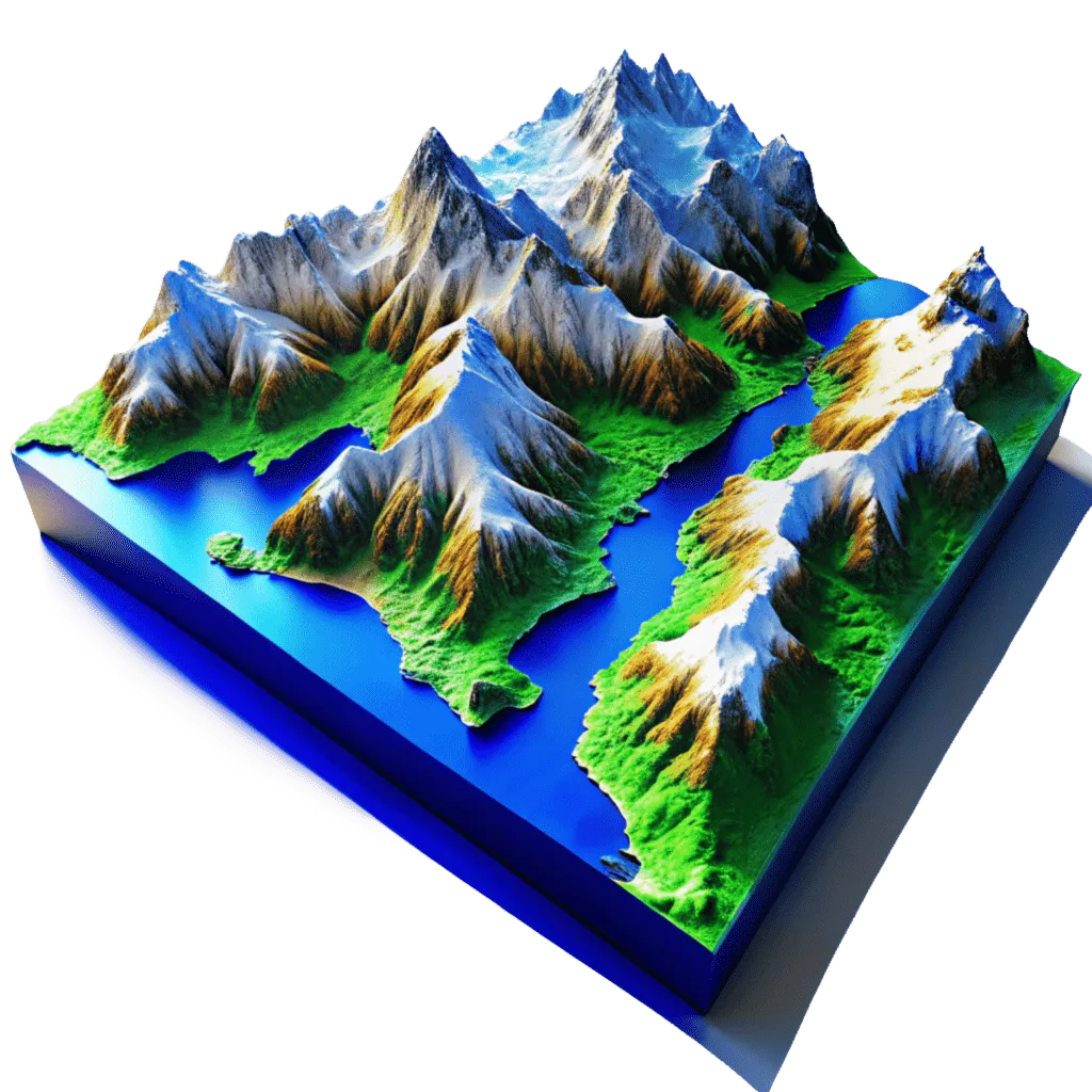 3D-модель ландшафта Новой Зеландии, Новая Зеландия NZeta